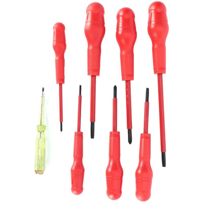 8 Stuks Geïsoleerde Schroevendraaierset Magnetische Kit Elektricien Buiten Reparatie Gereedschap Pakket 9701 red