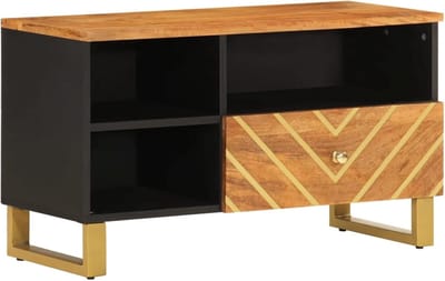 Tv-meubel - Hifi-kast Media-kast - Media Opslag - Massief Mangohout - 80x46 cm - Bruin Zwart