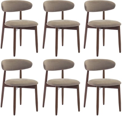 COLAMY Houten eetkamerstoelen - set van 6 - Moderne met stof beklede keukenstoelen - Boerderij eetkamerstoel- camel