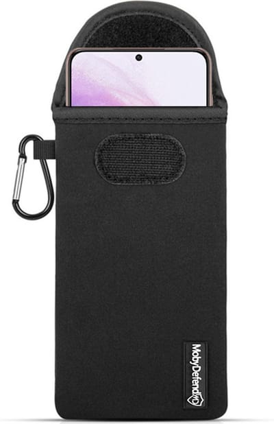 MobyDefend Hoesje - Geschikt voor Samsung Galaxy S21 Plus (S21+) - Neopreen Pouch Met Karabijnhaak - Insteek - Riemlus - Zwart