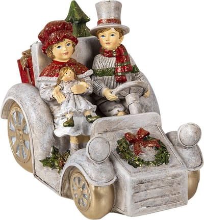 Clayre & Eef Beeld Auto 22x13x16 cm Grijs Kunststof Kerstdecoratie beeld decoratie Decoratieve Accessoires