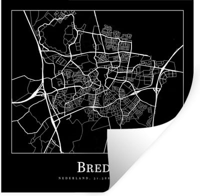 Muurstickers - Sticker Folie - Stadskaart - Plattegrond - Breda - Kaart - 100x100 cm - Plakfolie - Muurstickers Kinderkamer - Zelfklevend Behang XXL - Zelfklevend behangpapier - Stickerfolie