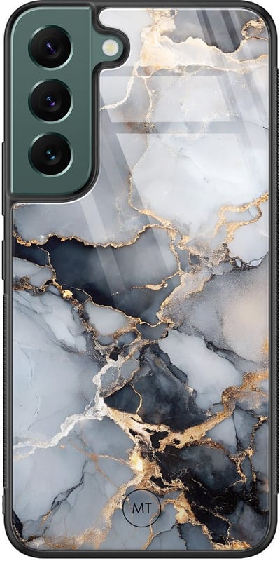 Hoesje geschikt voor Samsung Galaxy S22 - Marble mist - Hard Case Zwart Back Cover - Marmer - Grijs - Mooie Telefoonhoesjes