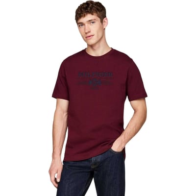 Tommy Hilfiger Heren Geborduurd Logo Katoenen T-Shirt (Maroon)