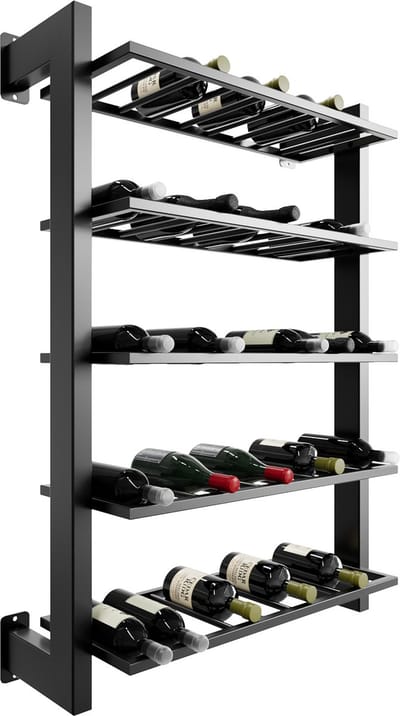 MetaloPro Wijnrek Canary – Zwart Metalen Wijnrek Voor 45 Wijnflessen, Robuust Design Voor Keuken, Kelder Of Bar – 120x80x30cm