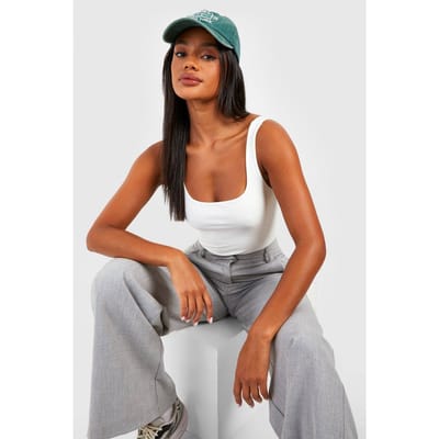 boohoo Dames Bodysuit met vierkante halslijn en slinky dubbele laag | Wit | Maat: 36