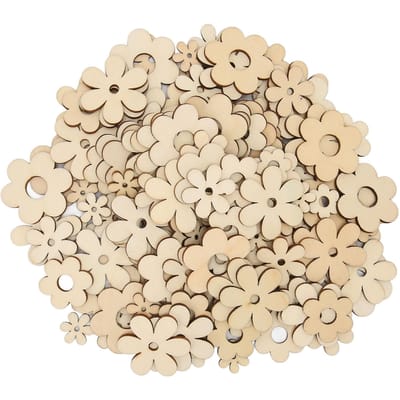 300 pièces Prune Découpes en bois non finies Artisanat Meulage Fleurs Puce pour Pendentif Décoratif DIY beige