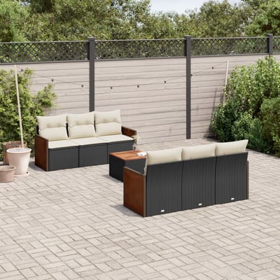 vidaXL - 7-delige - Loungeset - met - kussens - poly - rattan - zwart