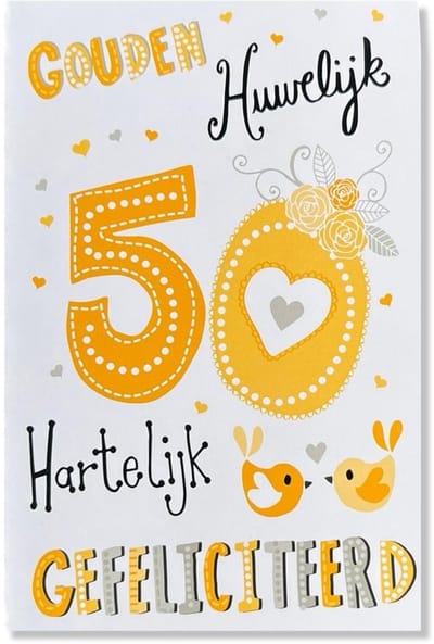 50 jaar Getrouwd! Luxe huwelijk wenskaart 50 jarig jubilieum - 12x17cm - Gevouwen kaart inclusief envelop - Huwelijkskaart