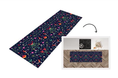 Keukenloper - Loper keuken - Bloemen - Eekhoorn - Patronen - 150x50 cm - Keukenloper vinyl