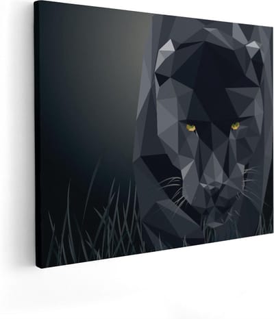 Artaza Canvas Schilderij Panter - 100x80 cm - Groot - Wanddecoratie Geometrisch - Muurdecoratie Dierenkop - Schilderijen Op Canvas