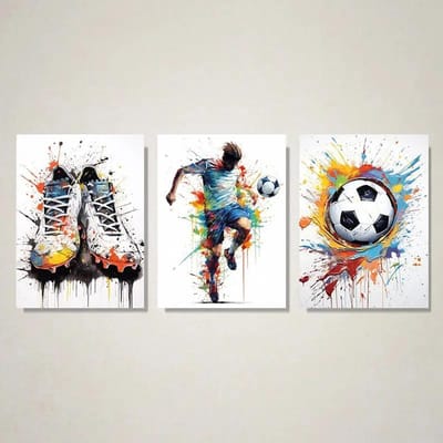 Canvas poster - 3 posters - Gaming and Soccer - Voetbal poster - Poster jongens kamer - Poster meisjes kamer - Playstation - Xbox - binnenposter - muur poster - Voetbal - Kado - Met lijst - Posters - Vintage posters - Trendy