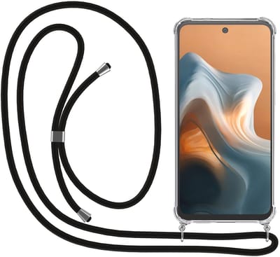 Smartphonica Telefoonhoesje Geschikt voor Motorola Moto G34 / G45 met Koord en Stootrand - Hoesje met Telefoonkoord - TPU Backcover Case Shockproof met Lanyard - Transparant geschikt voor Motorola Moto G34;Motorola Moto G45