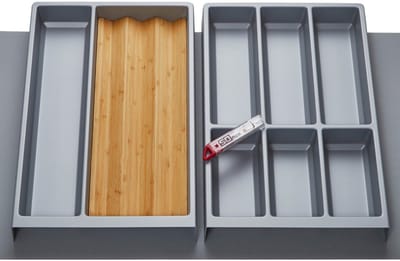 Orga-Box Vario SET 1 zilvergrijs voor lade van 90 mm: multifunctionele bak, kruidenbak, bestekbak, antislipmat Orga-Weave