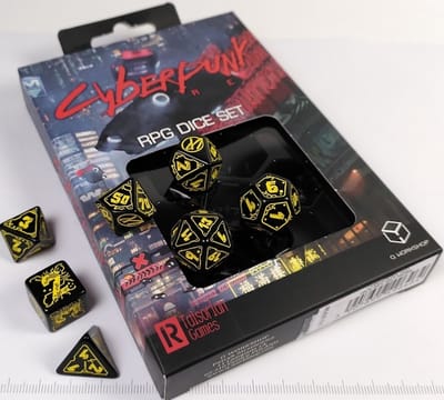 Q-Workshop Cyberpunk dobbelstenen set Wet Work voor rollenspel.