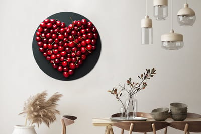 WallCircle - Wandcirkel - Muurcirkel - Kersen - Hart - Rood - Zwart - Aluminium - Dibond - 90x90 cm - Binnen en Buiten