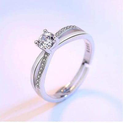 925 Sterling Zilver Luxe Vrouwelijke AAA Witte Zirkonia Bruids Trouwring Verlovingsringen Voor Vrouwen S-R131 Resizable white