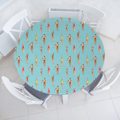 ABAKUHAUS Zomer Elastisch Ronde Tafelkleed, Aquarel Zwemmers, Allround Elastisch Tafelkleed, 90 cm - 100 cm, Blauw Multicolor