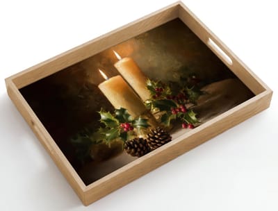 Dienblad hout 50x35 cm - Schootdienblad - Kaarslicht - Kerst - Veelkleurig - Borrelplank rechthoek - Plateau dienbladen