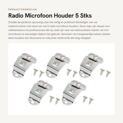 Dailygoods- Microfoonhouder Premium Materiaal - 2-Weg Hanger Clips - 5 Stuks - Lichtgewicht - Eenvoudig te Installeren - Corrosiebestendig - Microfoonclip