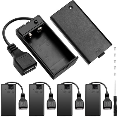 Dailygoody - 9V Batterijhouder - 5 Stuks - Inclusief Deksel AAN/UIT - Zwart - USB Aansluiting - Ideaal voor Motoren - Kwaliteitsvol