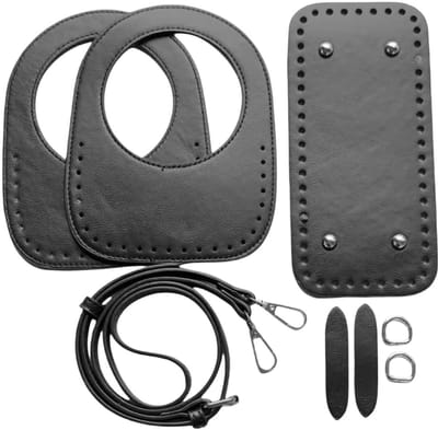 Dailygoods - CALFOVERA PU leder vierkante zaken Bodem Shaper Crochet ringhandband riem met crossbody zak banden leder handtask breidiging set voor DIY schouder tote rug maken reparatie (zwart)