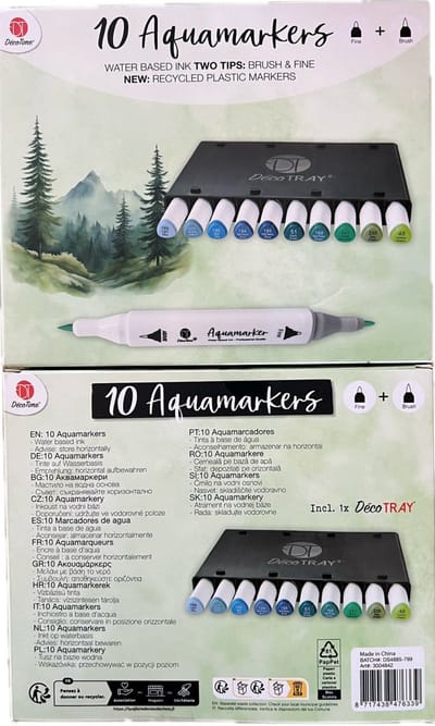 Decotime Aquamarkers met decotray - inkt op waterbasis - smalle / dikke punt - stapelbare bewaardoos - Twinmarkers - Waterstiften - Professioneel - Kleurstiften - Waterverf - Stiften