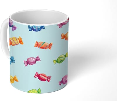 Mok - Koffiemok - Blauw - Patroon - Snoep - Mokken - 350 ML - Beker - Koffiemokken - Theemok