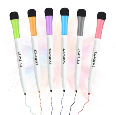 Systemyze Whiteboard Stiften met Wisser - 6 Stuks - Whiteboard Marker Magnetisch - Stiften voor Volwassenen en Kinderen - 1-2MM