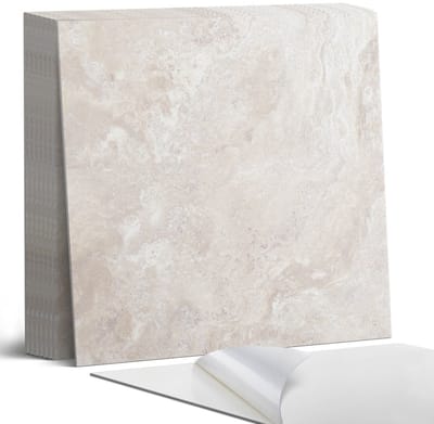 Coloray Plaktegels - Natuursteenpatroon Portugese Tegels - 30 cm x 30 cm - Romig Plaktegels - 9 stuks - Vierkant PVC Tegels - Plaktegels Keuken - Zelfklevende Vloertegels - Vinyl Tegels - Zelfklevende Tegels