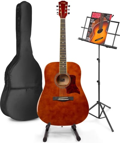 Akoestische gitaar voor beginners - MAX SoloJam Western gitaar 4/4 - Incl. gitaar standaard, muziekstandaard, gitaar stemapparaat, gitaartas en 2x plectrum - Bruin (hout)