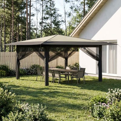 vidaXL - Gazebo - met - 4 - Zijwanden - 4 - x - 4 - m - Crème - en - Antraciet