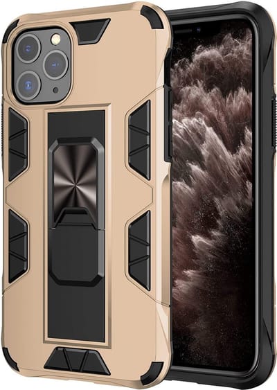 HB Hoesje Geschikt voor Apple iPhone 11 Pro Goud - Magnetic Kickstand Armor Case