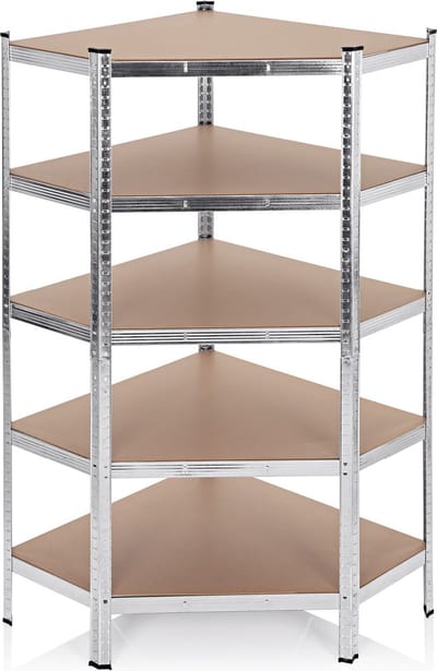 EASYmaxx zware hoekplank met 5 dragende houten planken - 40 x 90 x 180 cm - zilver/houten kleur