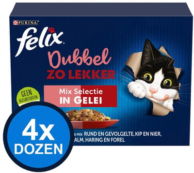4x Felix - Dubbel Zo Lekker Mix Selectie in Gelei - Kattenvoer Natvoer - doos 12x85g