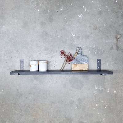 GoudmetHout® Wandplank Industrieel - 40 x 20 cm Muurplank - Zwart Eiken Hout - Decoratie Wandrek & Boekenrek - Hangplank Keuken - Wall Shelf + 2 Plankdragers van Ruw Staal
