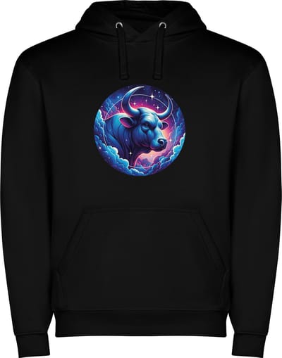 Zwarte unisex hoodie met “ Kleurrijke Sterrenbeeld Stier – Astrologie – Horoscoop – Zodiac Signs “ Print Full Color Color merk Roly maat S