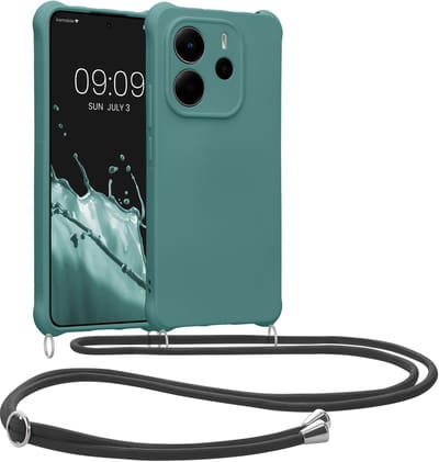 kwmobile telefoonhoesjegeschikt voor Xiaomi Redmi Note 14 4G - Hoesje van siliconen met telefoonkoord - In petrol