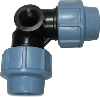 Unidelta Knie 90° PP 25 mm x 1" knel x binnendraad 16bar zwart/blauw DVGW/KIWA/WRAS