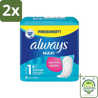 Always Maxi - Maandverband - Maat 1 - Normal - 9 Pads - Voordeelverpakking - 2 stuks - Maandverband - Menstruatie