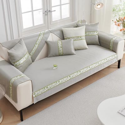 Sofa Kussen Zomer IJszijde Antislip Sofahoes Effen Kleur Borduurwerk Patchwork Bankhoezen Koel Koel Gevoel Sofa Kussen 70x70cm 1pcs
