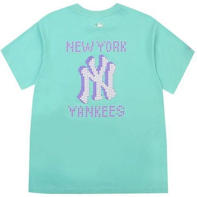MLB New York Yankees Letterprint Losse Pasvorm Ronde Hals Korte Mouwen Amerikaanse Vintage T-shirt Unisex T-shirt Groen 31TSN5131-50T XS blue
