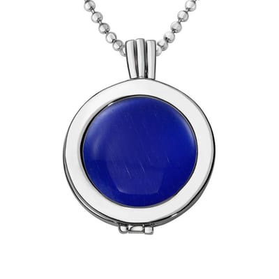 Quiges - Munthouder met Ketting en Munt 25mm Cat's Eye Donkerblauw - Zilverkleurig - EPRHZ049