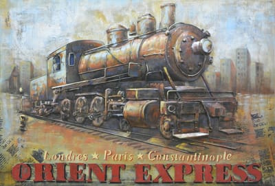 Metalen 3D schilderij Orient Express 80 x 120 cm - Londen - Parijs - Istanbul - Constantinopel - schilderij - metal - muurdecoratie - wall - deco - kunst - wanddecoratie - metaal - wandschilderij - decoratief - interieur - cadeau - geschenk - gift -