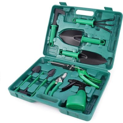 Ensemble d'outils de jardin 10 pièces, Kit d'outils de jardin en acier inoxydable avec étui de rangement, travaux de jardinage robustes vert foncé