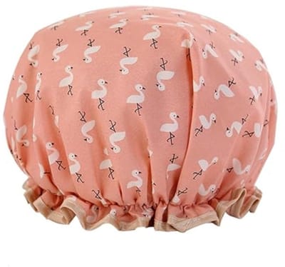 Douchemuts - Douche kap - Flamingo's - Haar drooghouden - Shower cap - Dubbellaags - Dikke stof - Waterdicht - Roze - Jonyx