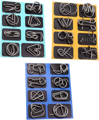 Metaal Puzzels - Hersenkrakers Denkspellen - Cognitieve Training - 24 Delige Set - 50 x 50 x 10 mm