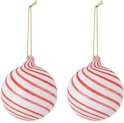 Bloomingville Kerstbal glas rood Zwirl - 2 stuks