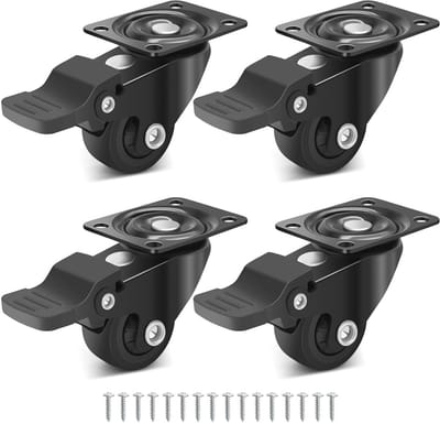 Zwarte 25 mm Zwenkwielen met Remmen voor Kleine Meubels - Stille Rubber Wielen met Draagvermogen 45 kg