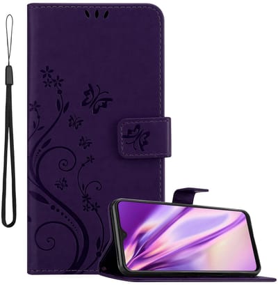 Cadorabo Hoesje geschikt voor Samsung Galaxy M21 / M30s in BLOEMEN DONKER PAARS - Beschermhoes in bloemmotief met magnetische sluiting, standfunctie en kaartsleuven Book Case Cover Etui